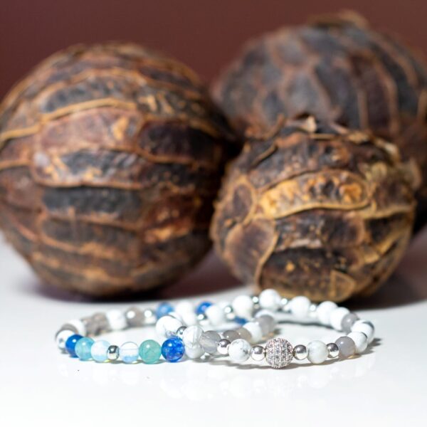 Bracelet pierre semi précieuse agate, hématite, howlite, quartz, pierre de lune