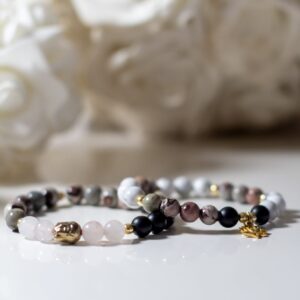 Bracelet pierre semi précieuse howlite, quartz, onyx